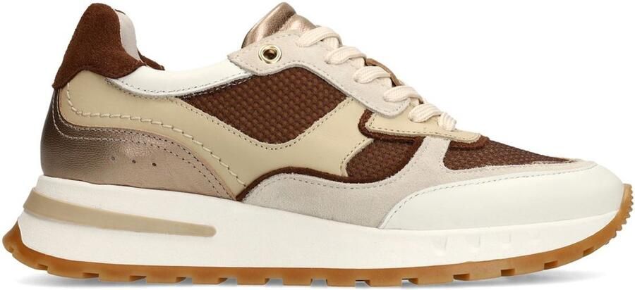 Manfield Dames Beige leren sneakers met multicolor details