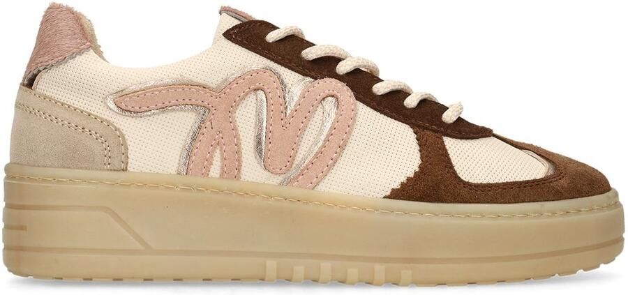 Manfield Dames Beige leren sneakers met suède details