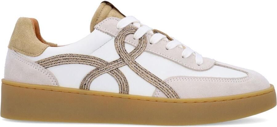 Manfield Dames Beige leren sneakers met suède details