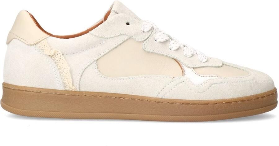 Manfield Dames Beige leren sneakers met suède details