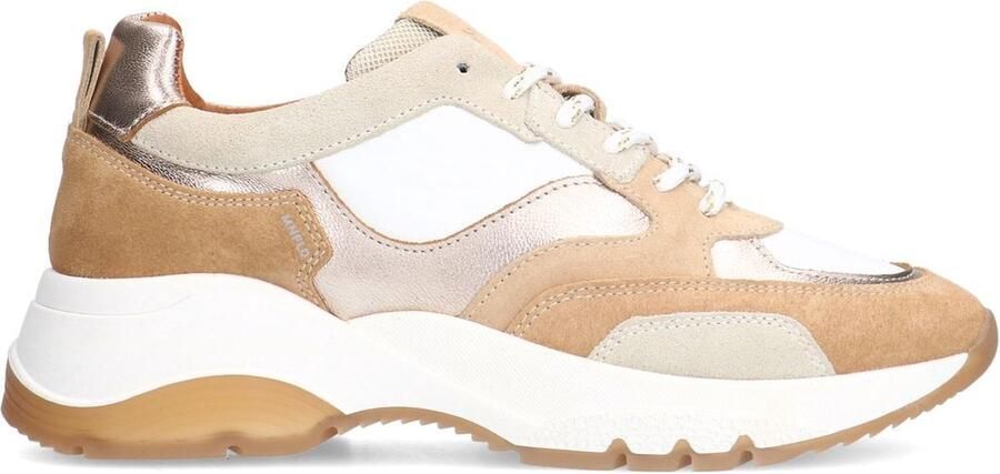 Manfield Dames Beige leren sneakers met witte details