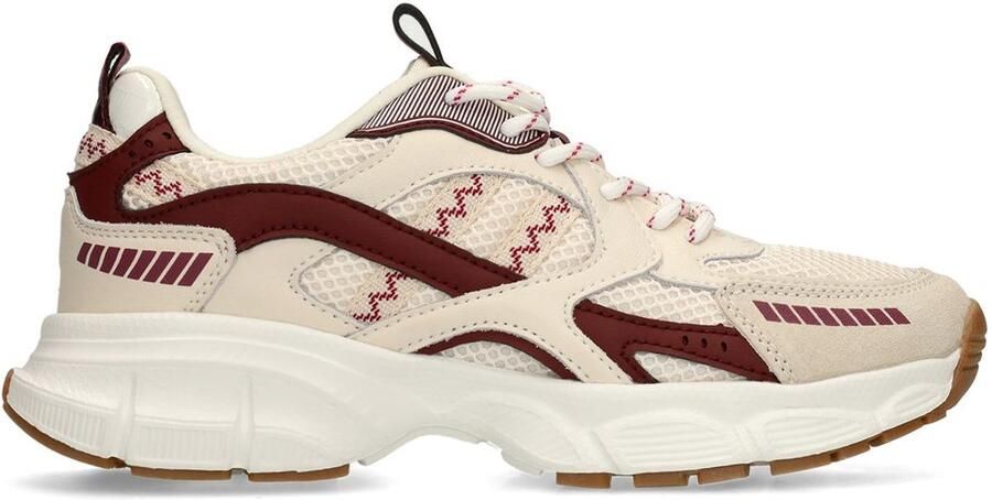 Manfield Dames Beige mesh sneakers met burgundy details