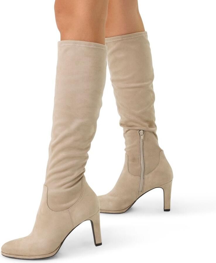 Manfield Dames Beige stretch laarzen met hak - Foto 3