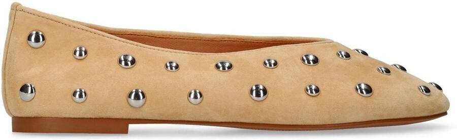 Manfield Dames Beige suède ballerina's met zilveren studs