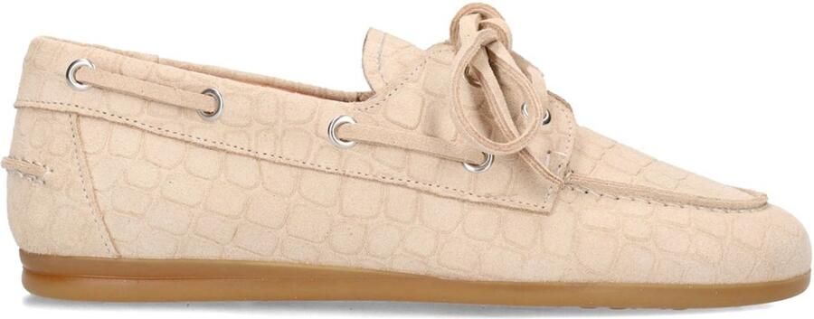Manfield Dames Beige suède croco boatloafers