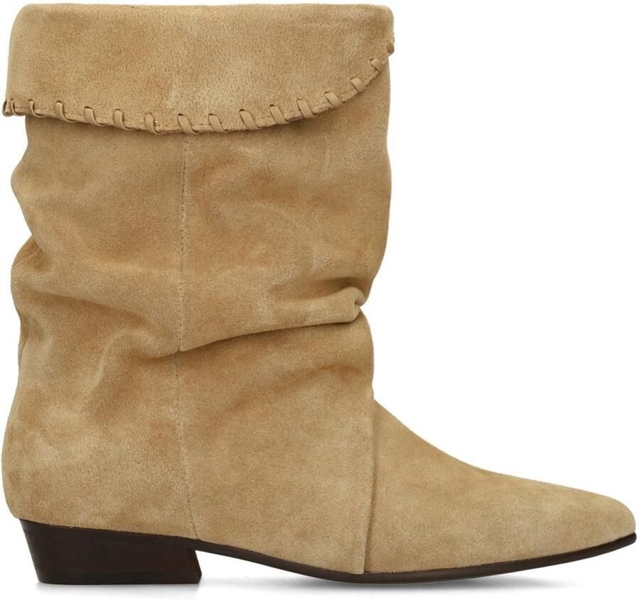 Manfield Dames Beige suède slouchy enkellaarsjes