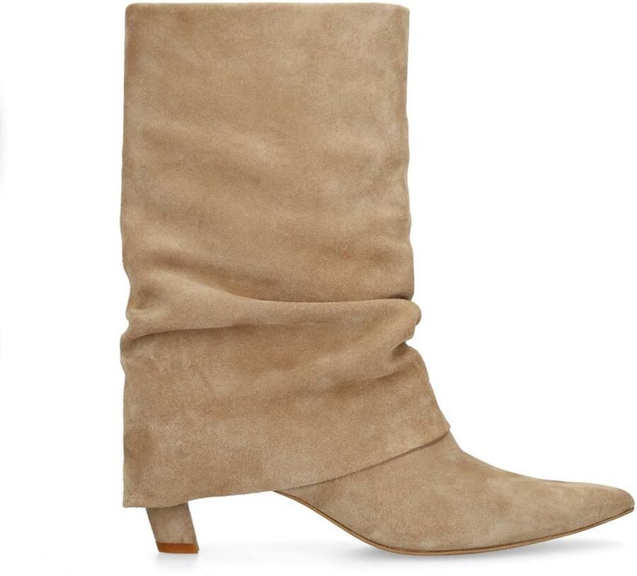 Manfield Dames Beige suède enkellaarsjes met flap