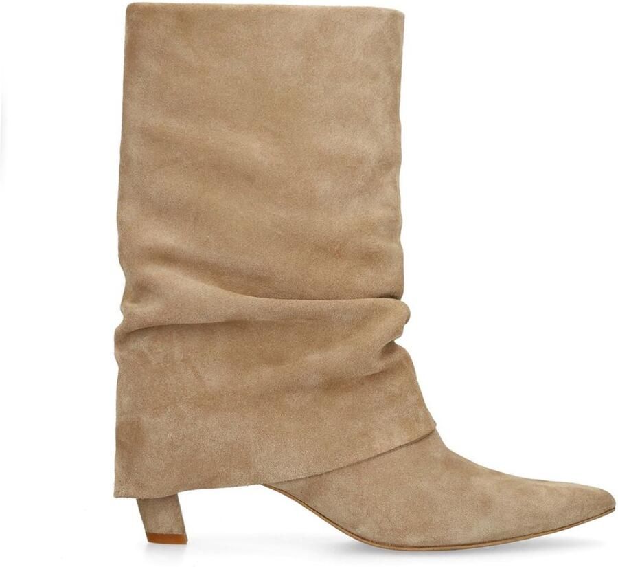 Manfield Dames Beige suède enkellaarsjes met flap