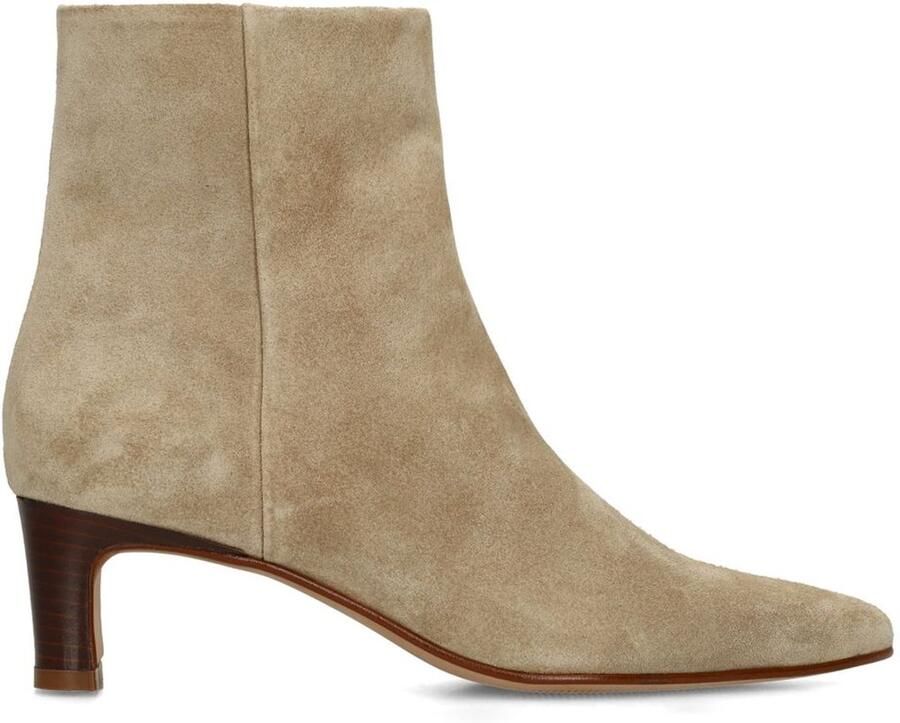 Manfield Dames Beige suède enkellaarsjes met hak