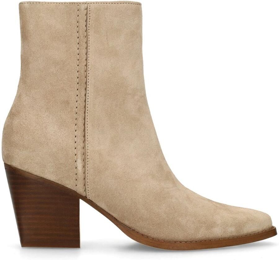 Manfield Dames Beige suède enkellaarsjes met hak