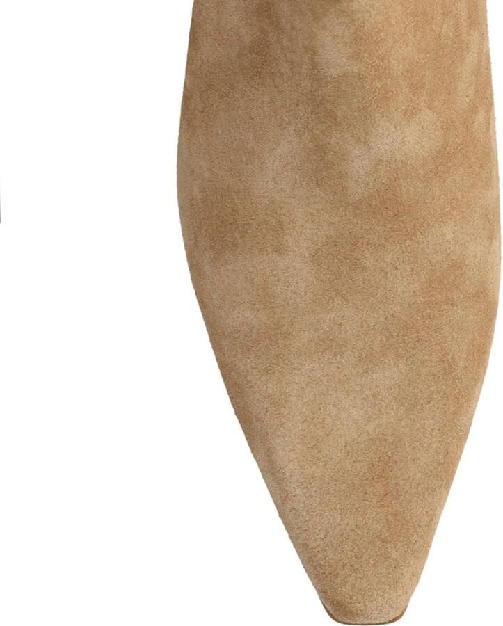 Manfield Dames Beige suède enkellaarsjes met hak