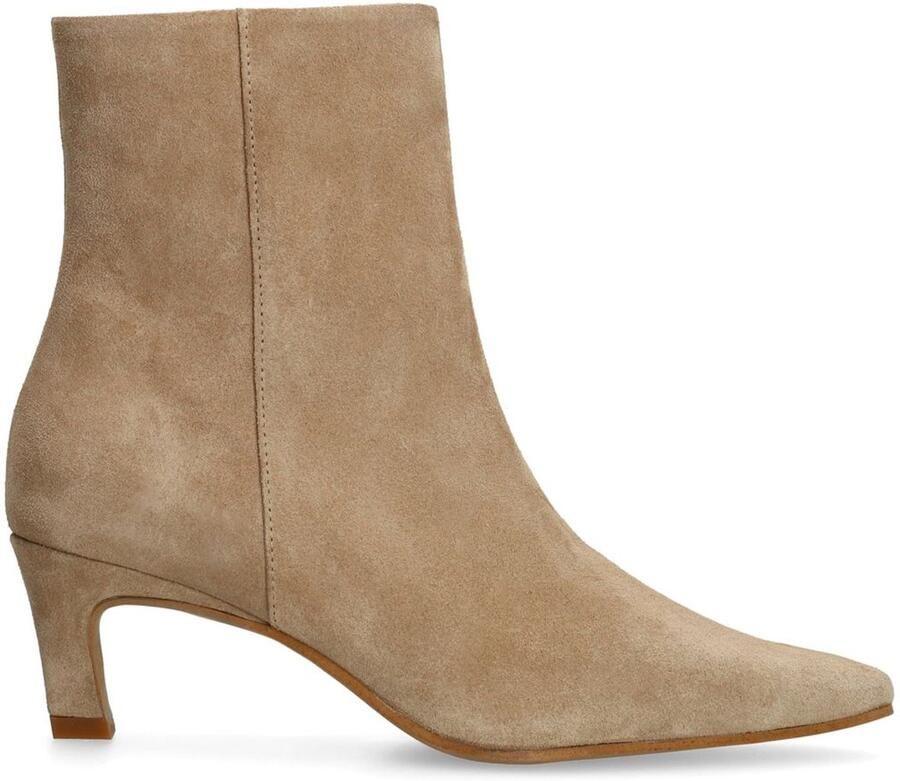 Manfield Dames Beige suède enkellaarsjes met hak
