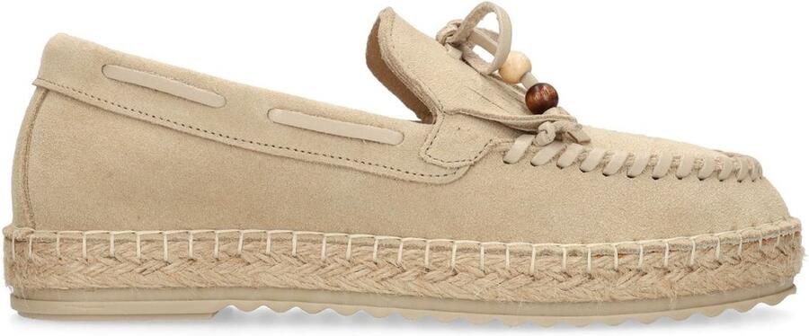 Manfield Dames Beige suède espadrilles met franjes