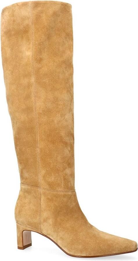 Manfield Dames Beige suède hoge laarzen met hak