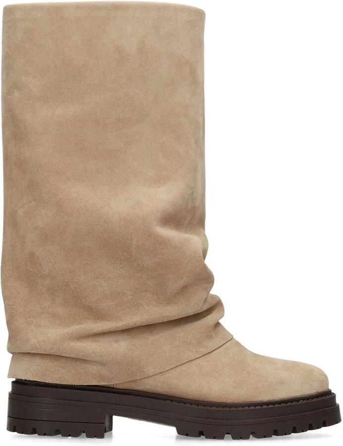 Manfield Dames Beige suède laarzen met flap