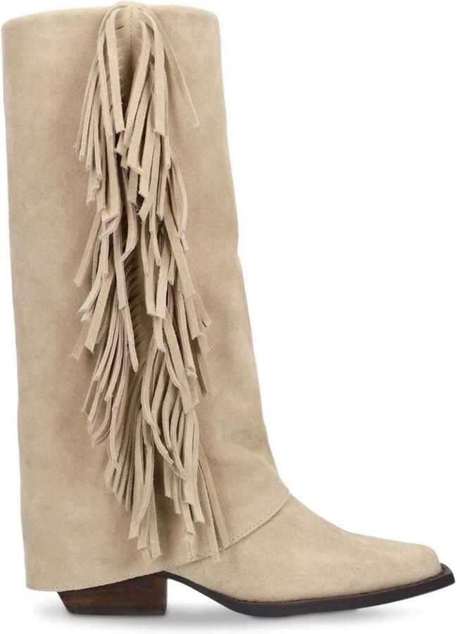 Manfield Dames Beige suède laarzen met franjes