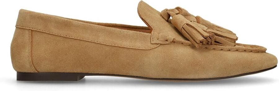 Manfield Dames Beige suède loafers met franjes