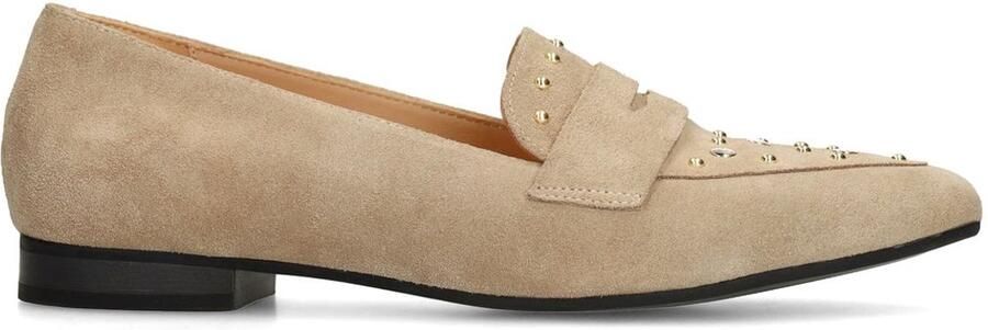 Manfield Dames Beige suède loafers met gouden studs
