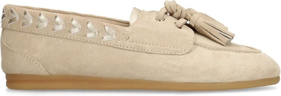 Manfield Dames Beige suède loafers met kwastjes