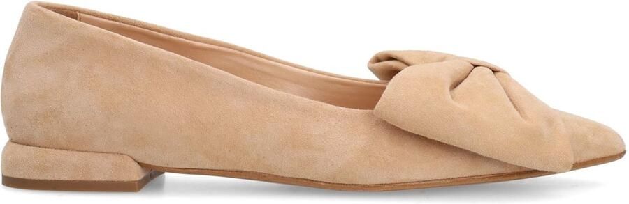 Manfield Dames Beige suède loafers met strik