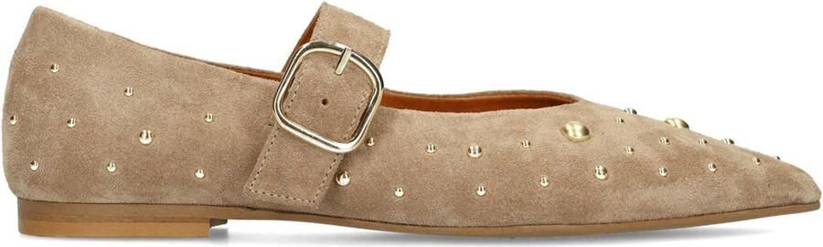 Manfield Dames Beige suède loafers met studs