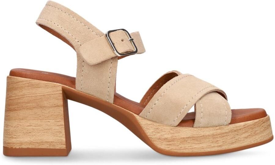 Manfield Dames Beige suède sandalen met blokhak - Foto 4