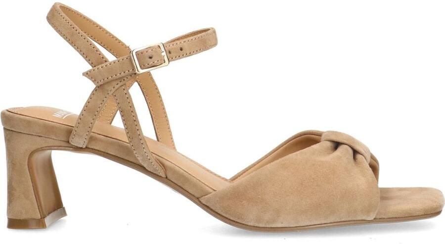 Manfield Dames Beige suède sandalen met sleehak