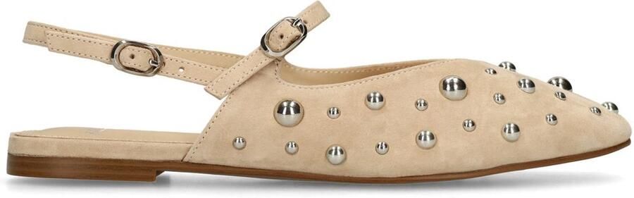 Manfield Dames Beige suède slingbacks met zilveren studs