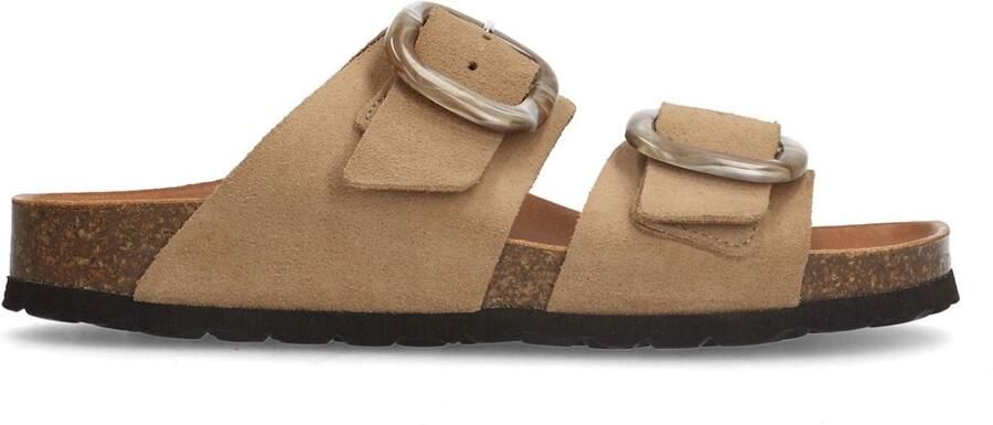 Manfield Dames Beige suède slippers met gesp - Foto 2