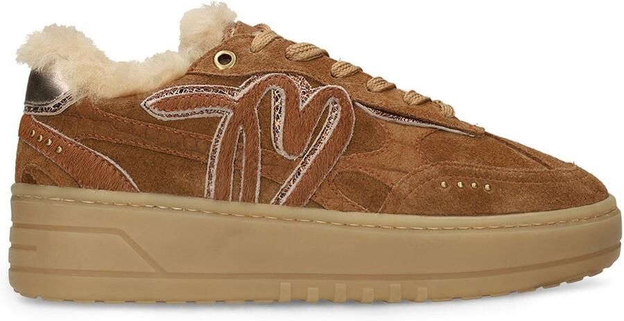 Manfield Dames Beige suède sneakers met bontvoering