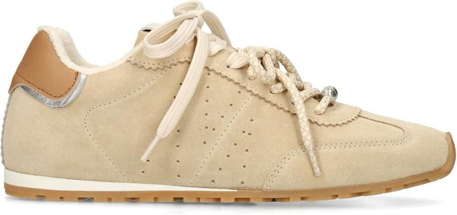 Manfield Dames Beige suède sneakers met dubbele vetersluiting