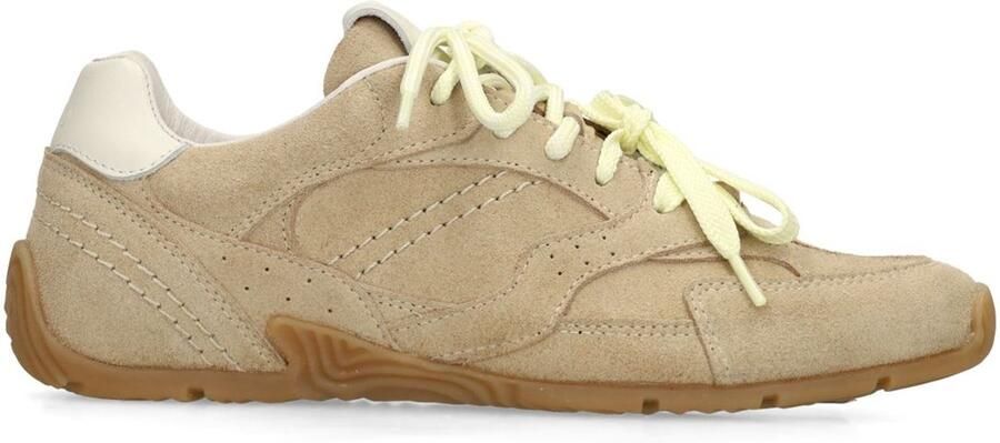 Manfield Dames Beige suède sneakers met dubbele vetersluiting