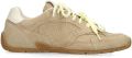 Manfield Dames Beige suède sneakers met dubbele vetersluiting - Beige
