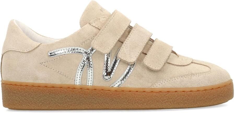 Manfield Dames Beige suède sneakers met klittenband