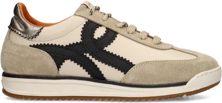 Manfield Dames Beige suède sneakers met leren details