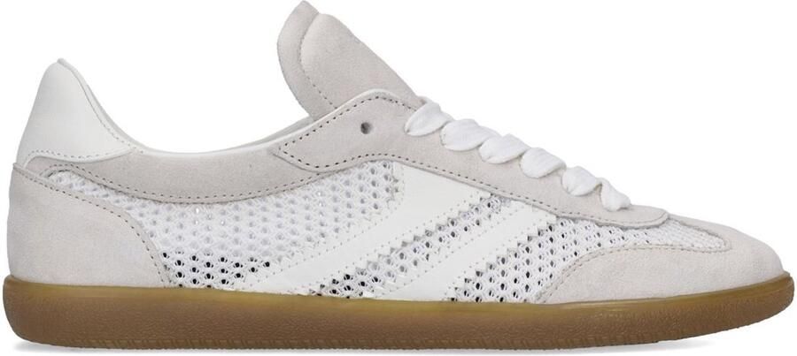 Manfield Dames Beige suède sneakers met mesh details
