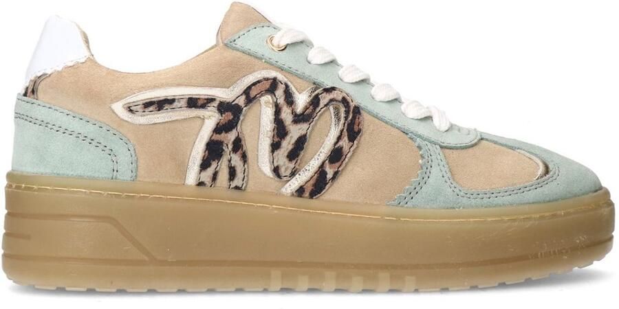 Manfield Dames Beige suède sneakers met mint groene details