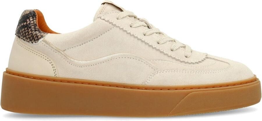 Manfield Dames Beige suède sneakers met snake detail