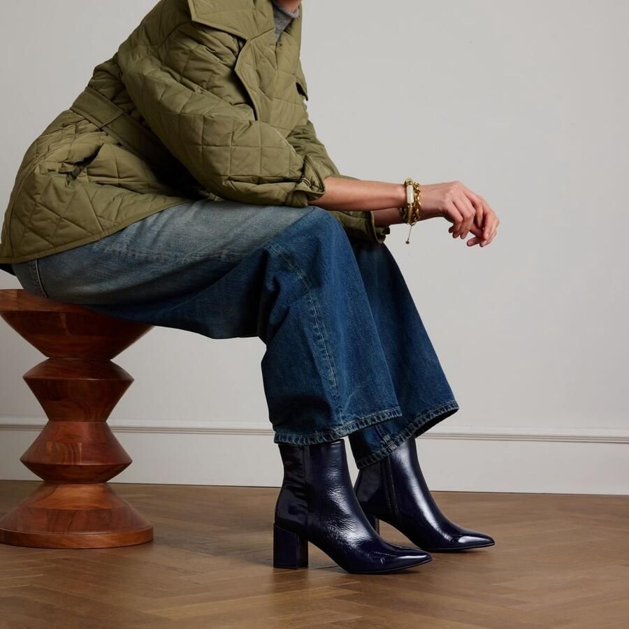 Manfield Dames Blauwe lakleren enkellaarsjes met hak