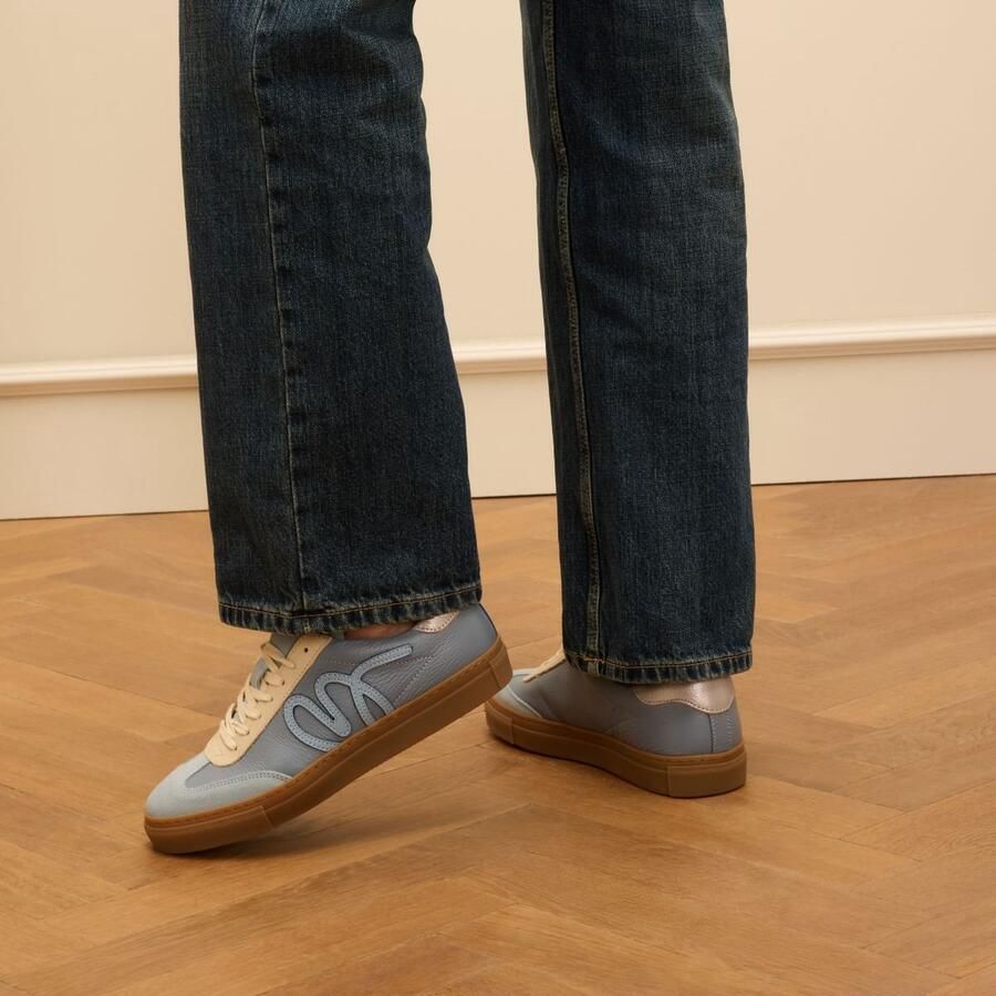 Manfield Dames Blauwe leren sneakers - Foto 1