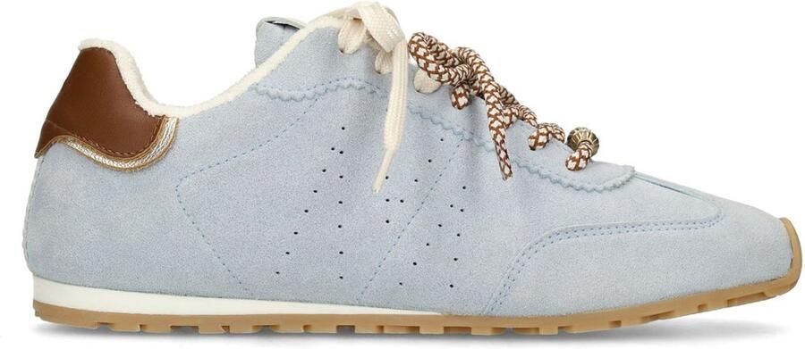 Manfield Dames Blauwe suède sneakers met dubbele vetersluiting