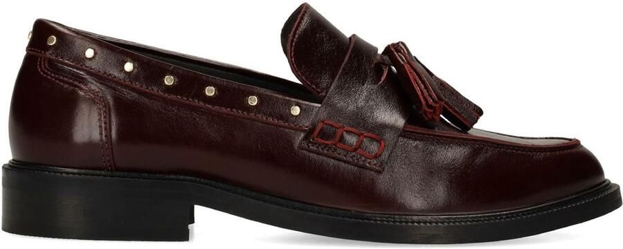 Manfield Dames Bordeaux leren loafers met studs en kwastjes