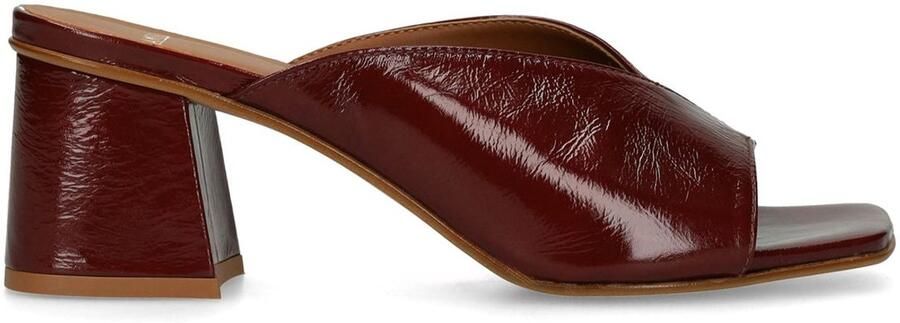 Manfield Dames Bordeaux rode lakleren sandalen met hak