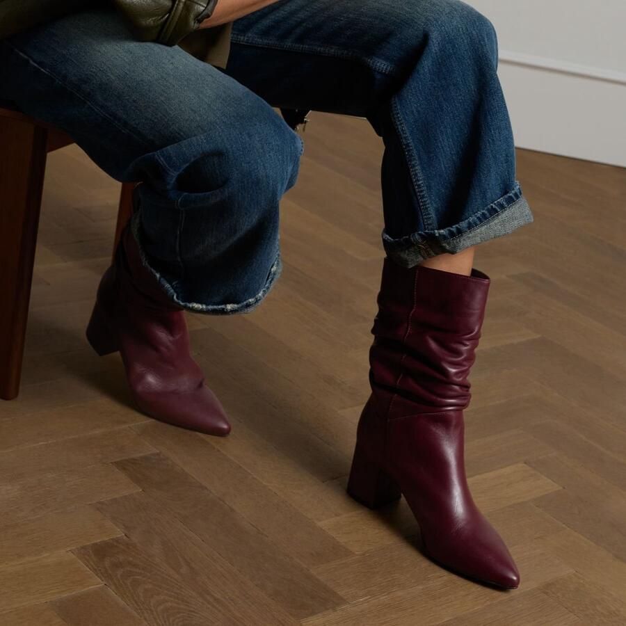 Manfield Dames Bordeaux rode leren laarzen met hak - Foto 2
