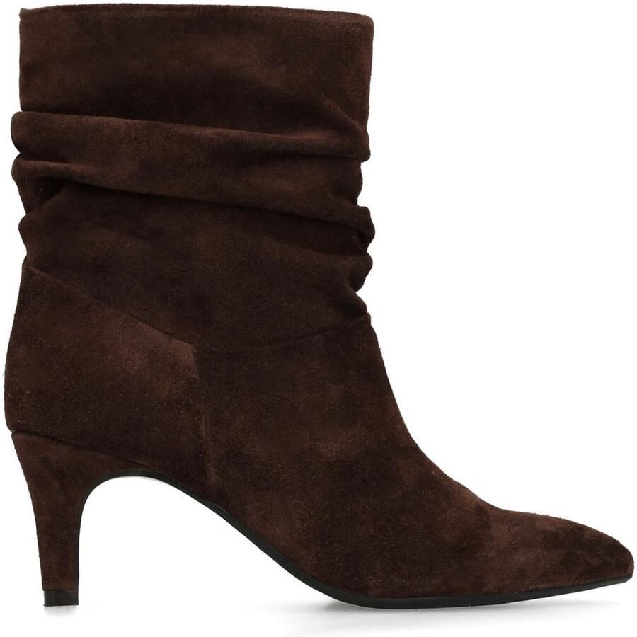 Manfield Dames Bordeaux rode suède enkellaarsjes met hak