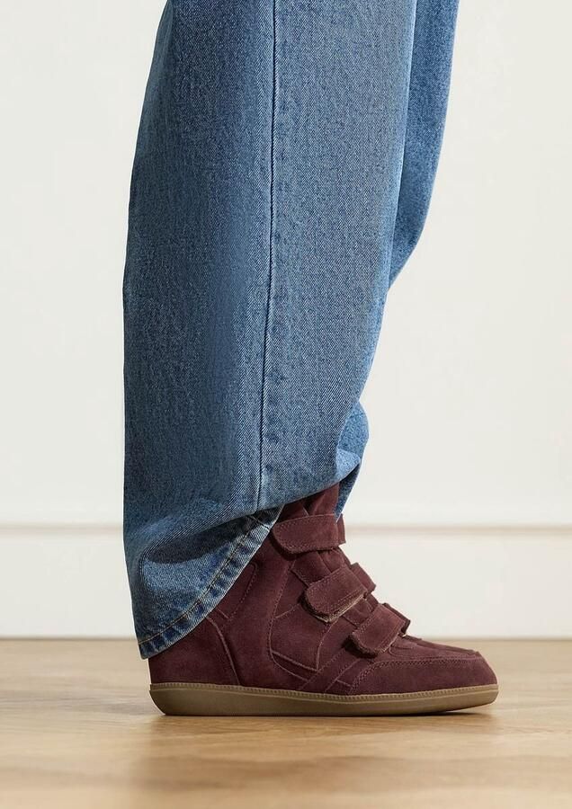 Manfield Dames Bordeaux suède sneakers met sleehak - Foto 4