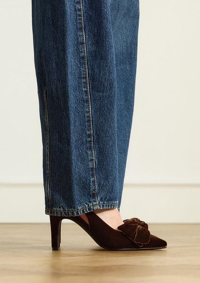 Manfield Dames Bruine fluwelen slingbacks met strik - Foto 4