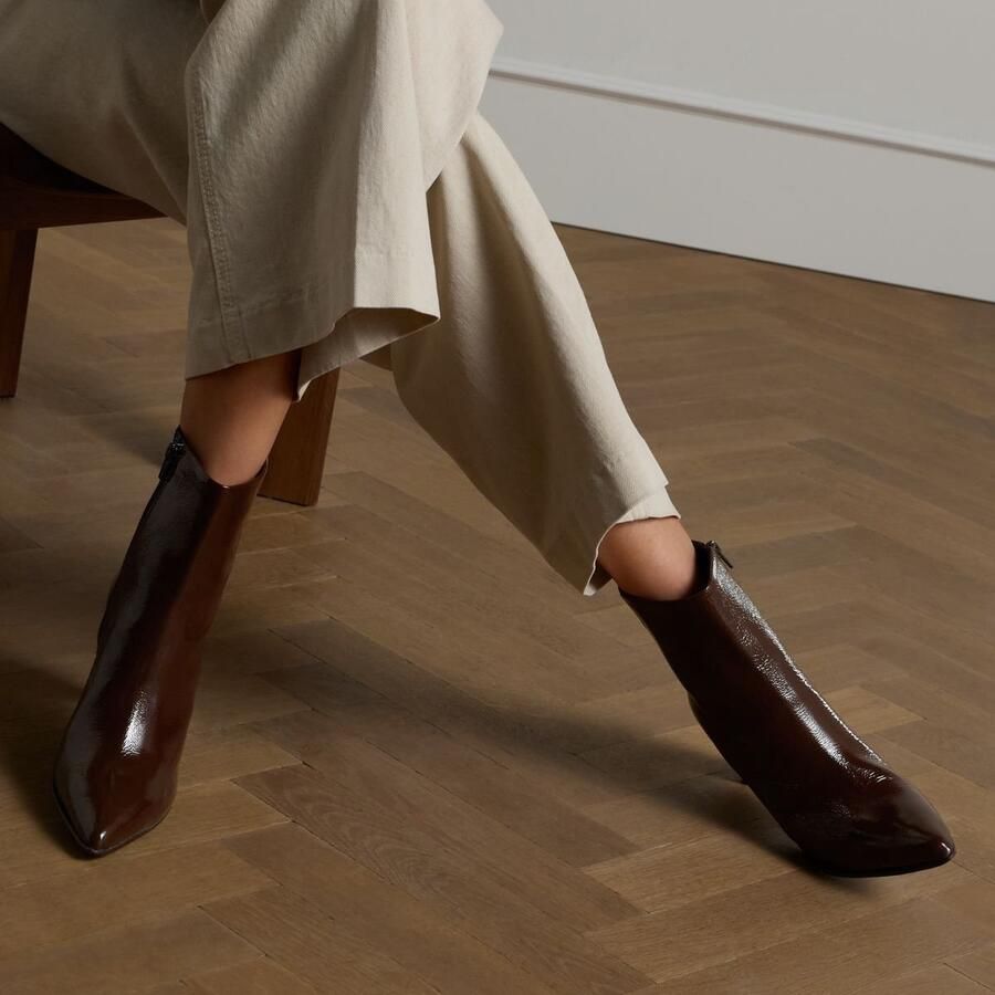 Manfield Dames Bruine lakleren enkellaarsjes met hak - Foto 2