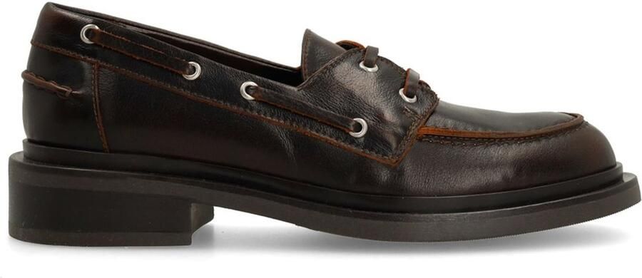 Manfield Dames Bruine leren bootschoenen
