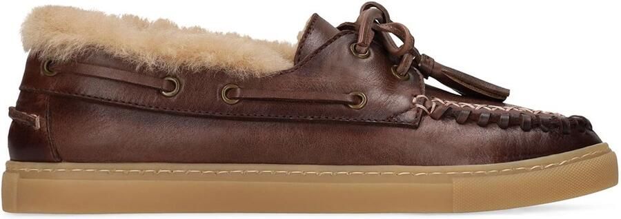 Manfield Dames Bruine leren bootschoenen met fur